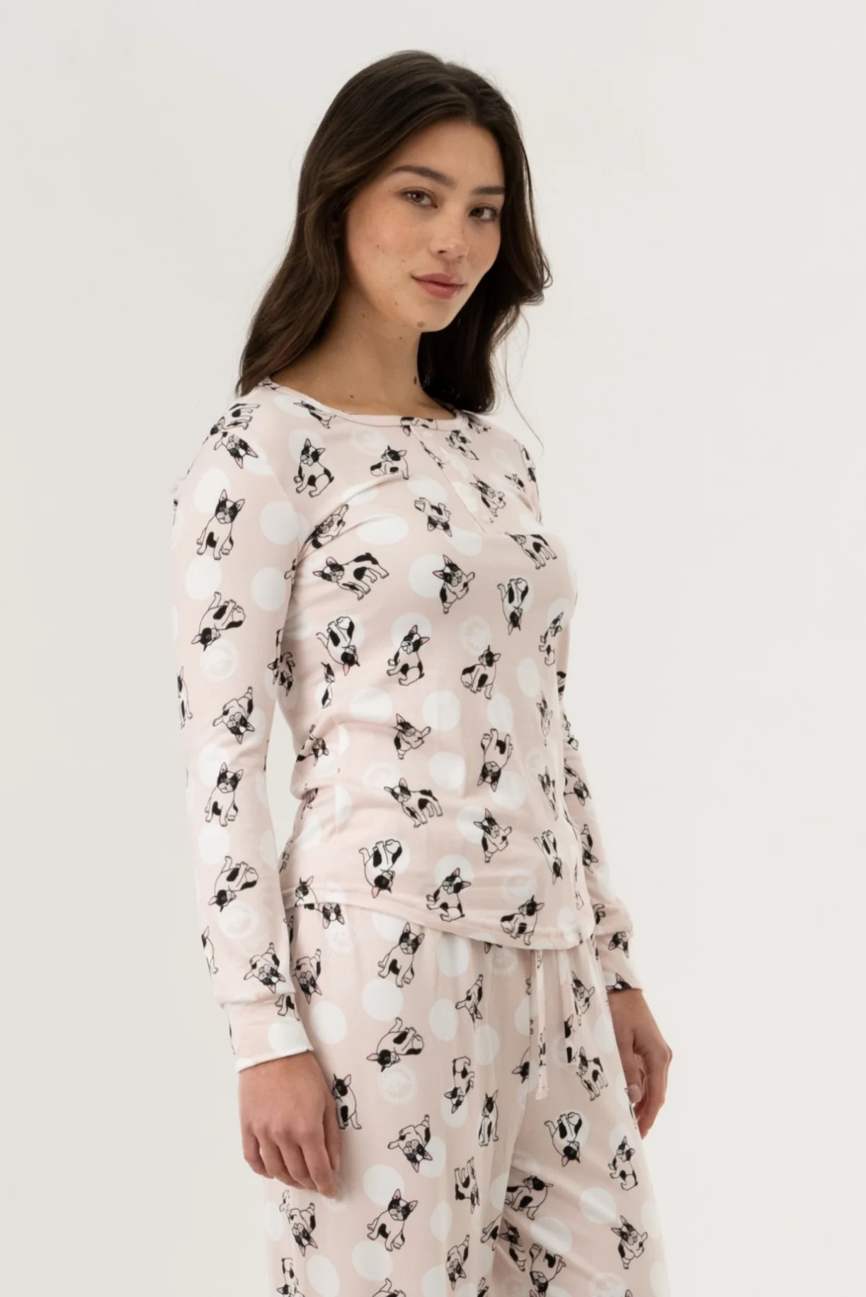 Long Sleeve Dog Print Pajama Top - Pink - Image 2