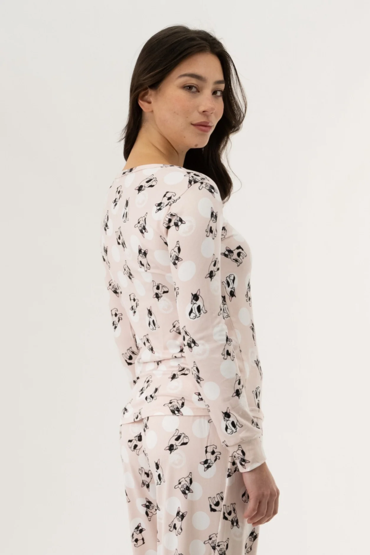 Long Sleeve Dog Print Pajama Top - Pink - Image 3
