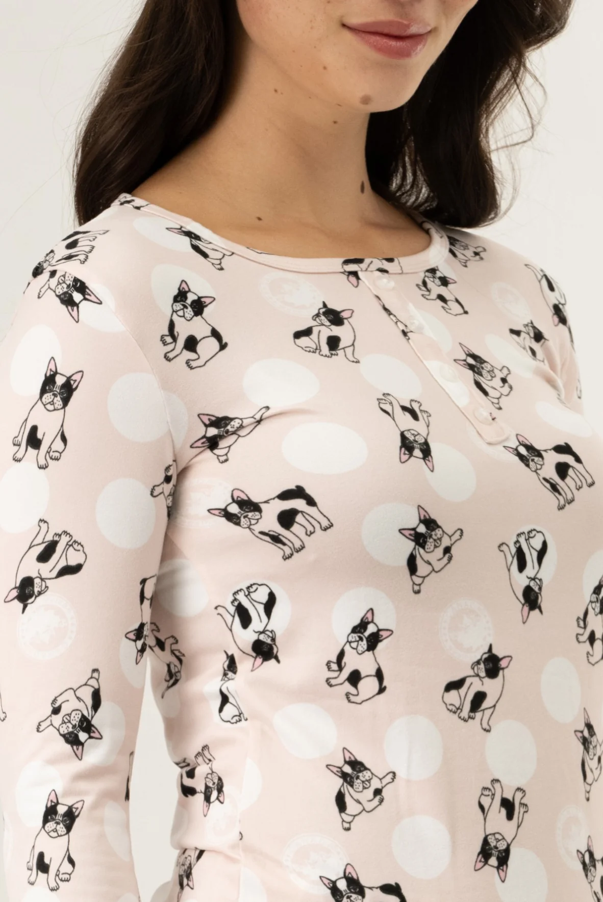 Long Sleeve Dog Print Pajama Top - Pink - Image 4