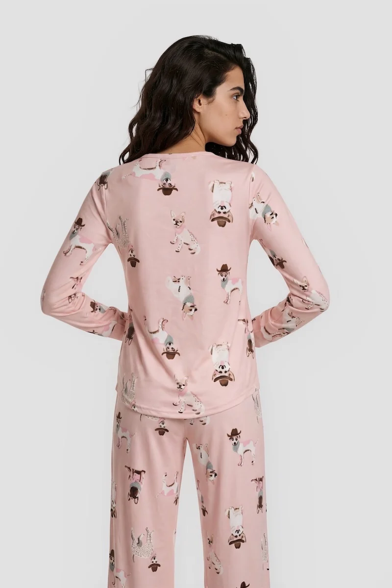 Dog Print Henley Pajama Top - Blush - Image 2