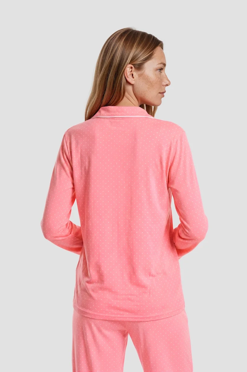 Long Sleeve Button Down Pajama Top - Pink - Image 2