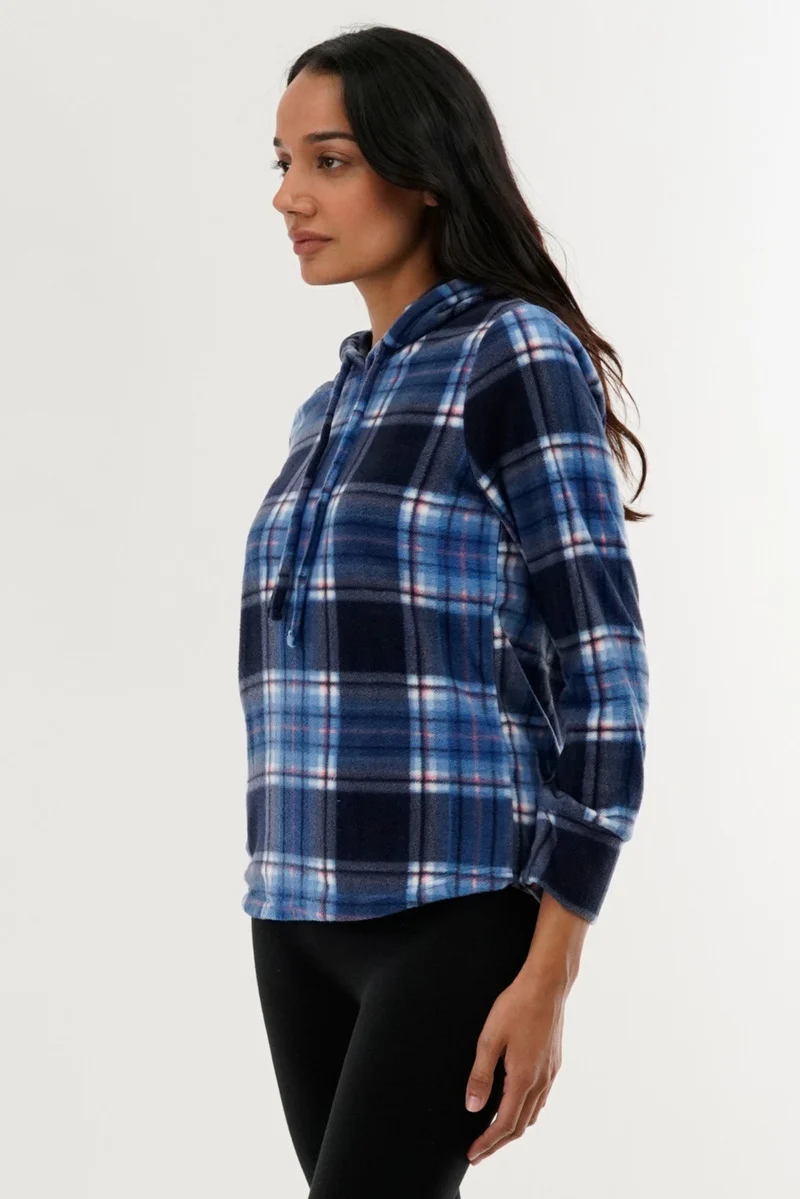 Plaid Hooded Pajama Top - Navy - Image 2