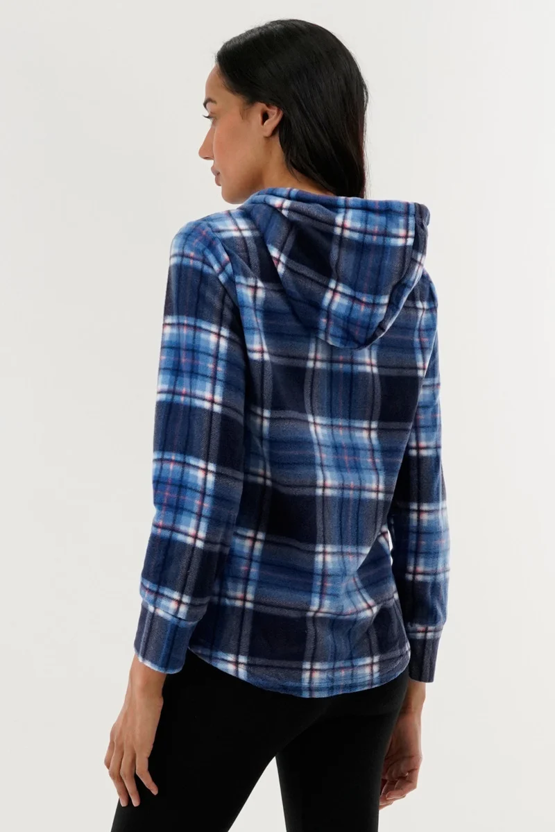 Plaid Hooded Pajama Top - Navy - Image 3