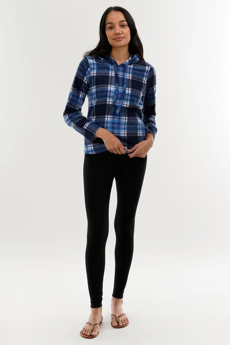 Plaid Hooded Pajama Top - Navy - Image 5