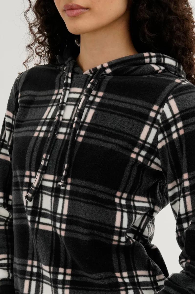Plaid Hooded Pajama Top - Black - Image 4