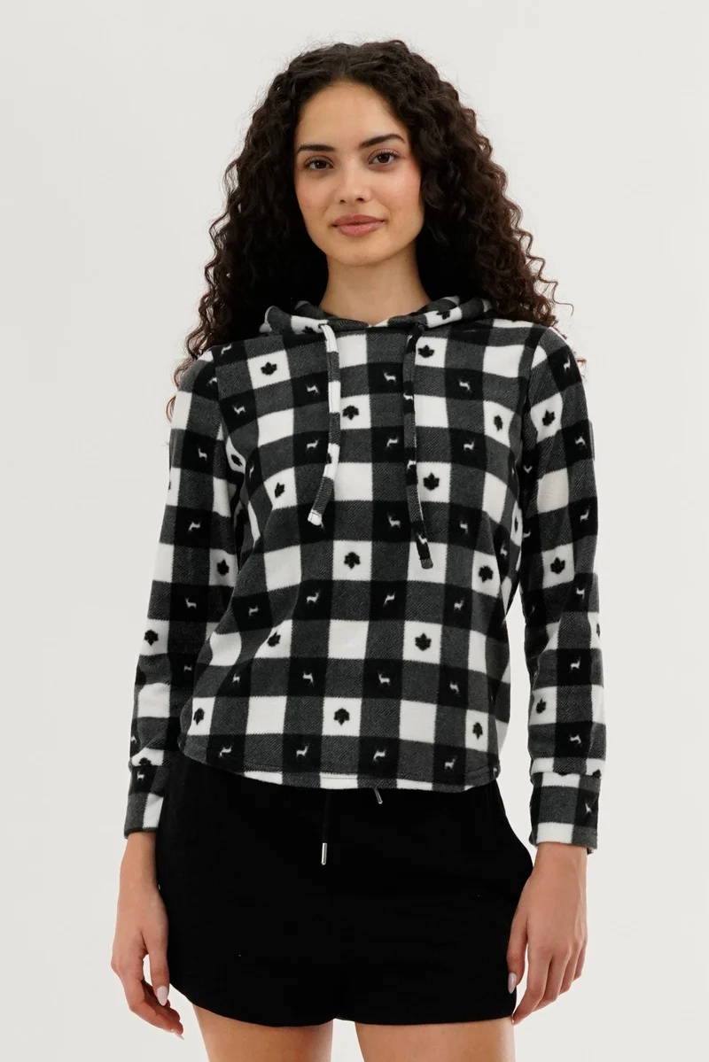 Plaid Hooded Pajama Top - Black