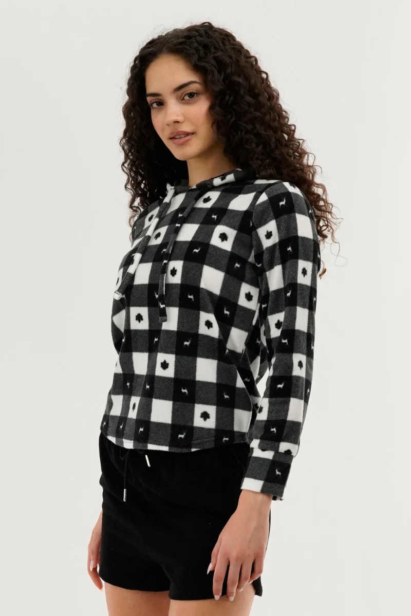 Plaid Hooded Pajama Top - Black - Image 2