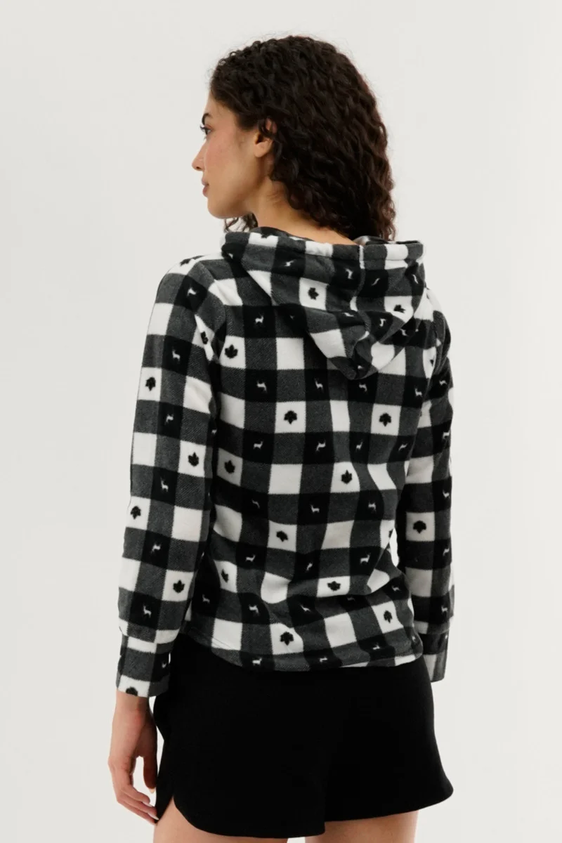 Plaid Hooded Pajama Top - Black - Image 3