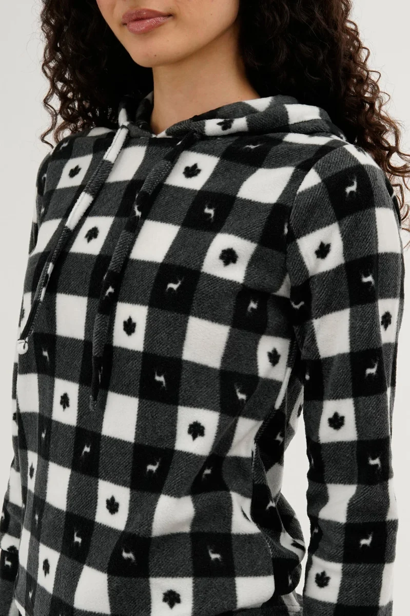 Plaid Hooded Pajama Top - Black - Image 4