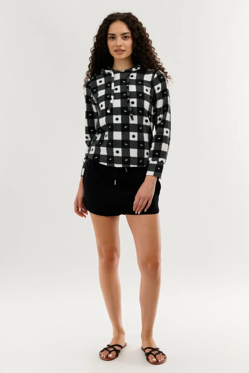 Plaid Hooded Pajama Top - Black - Image 5