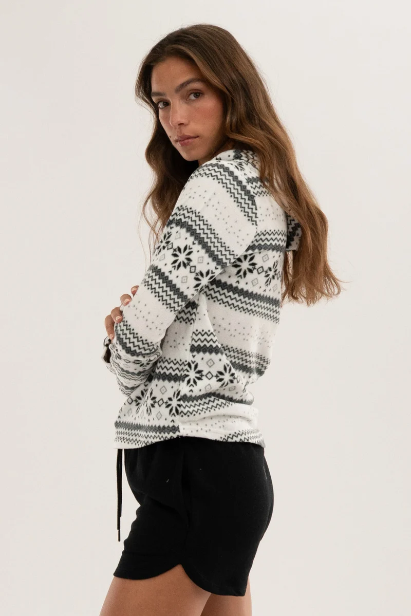 Festive Print Hooded Pajama Top - White - Image 2
