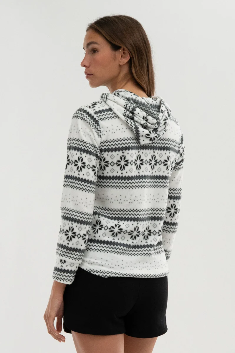 Festive Print Hooded Pajama Top - White - Image 3