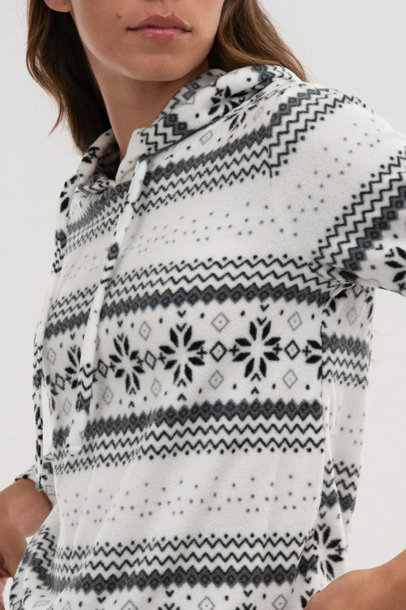 Festive Print Hooded Pajama Top - White - Image 4