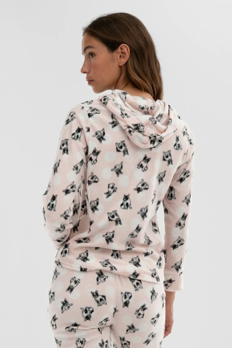 Dog Print Hooded Pajama Top - Blush - Image 3