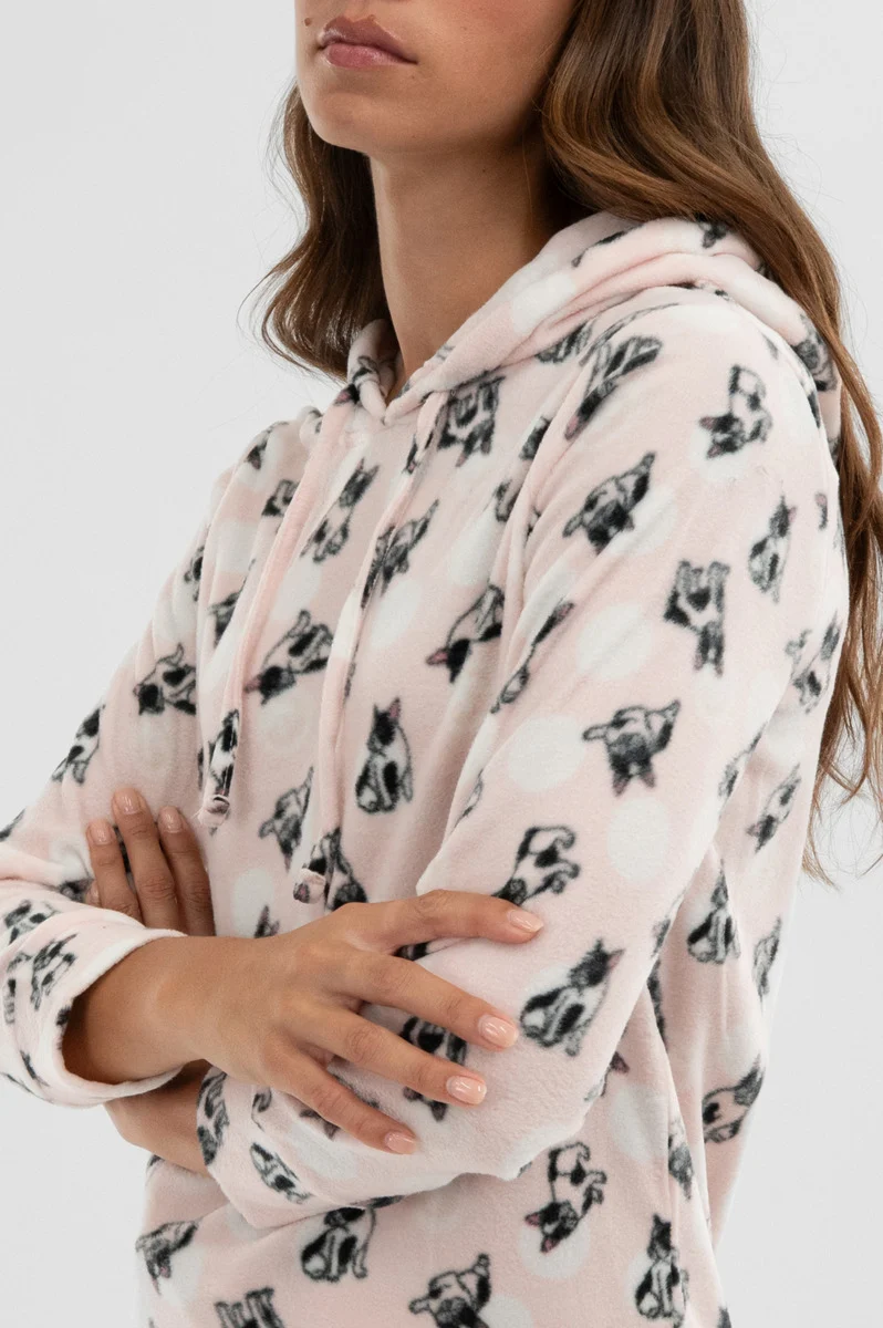 Dog Print Hooded Pajama Top - Blush - Image 4