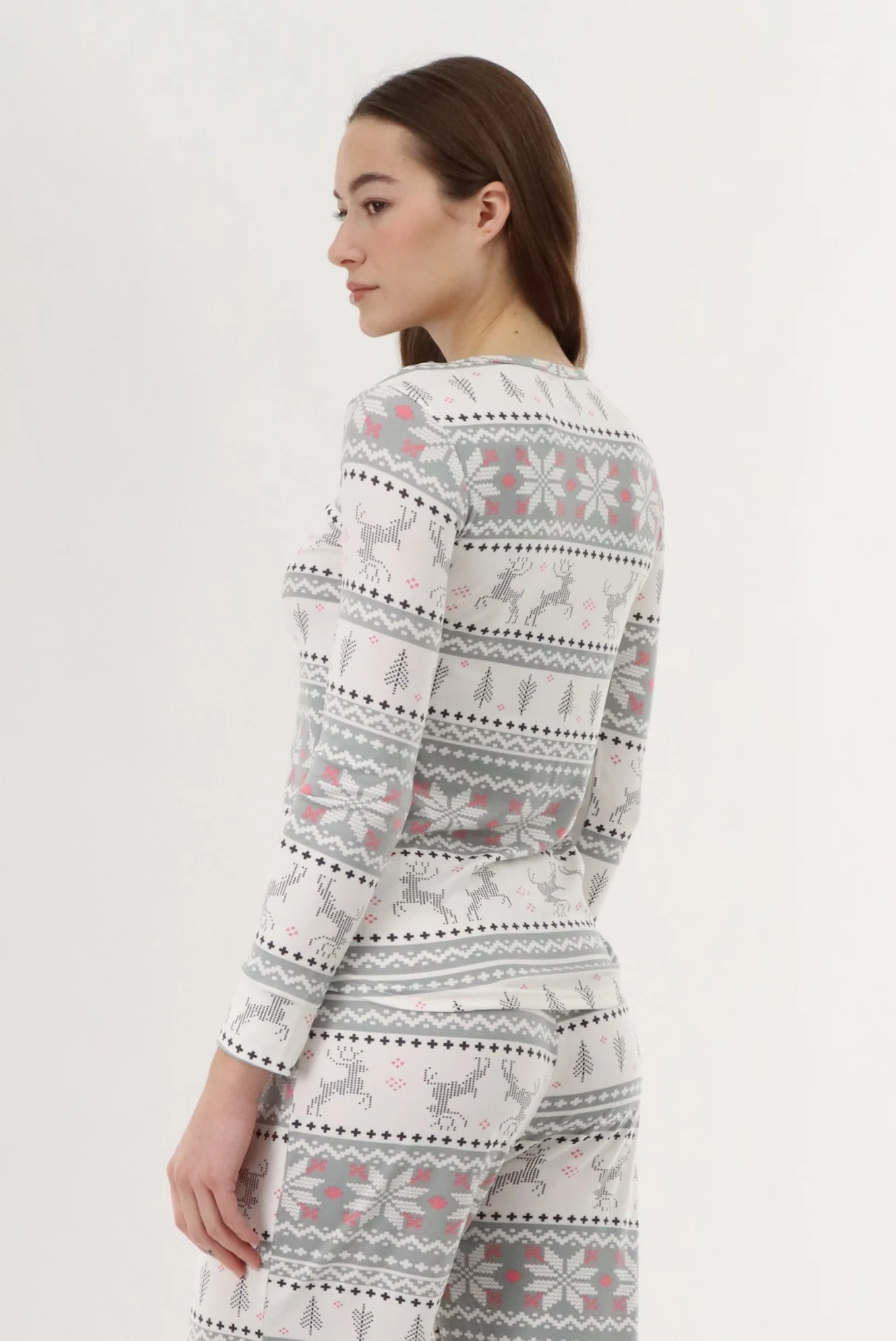 Long Sleeve Festive Pajama Top - Grey - Image 3