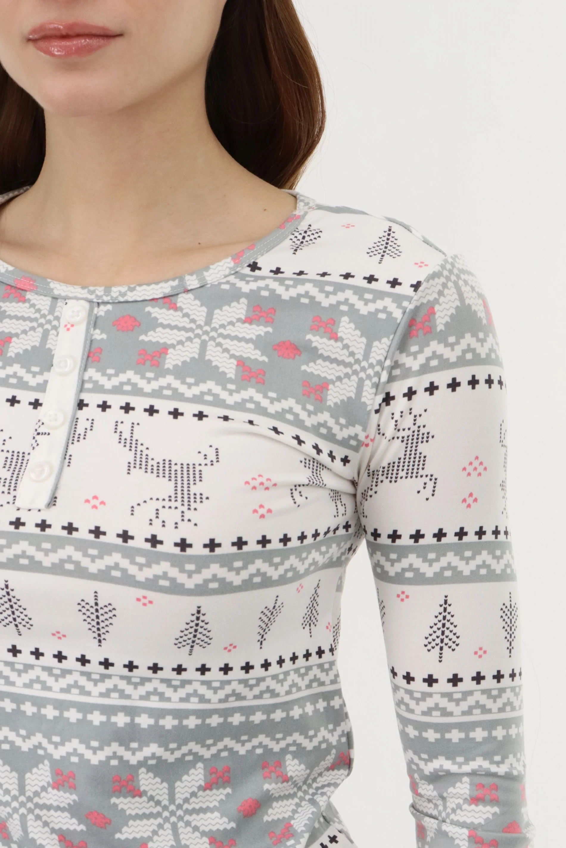 Long Sleeve Festive Pajama Top - Grey - Image 4