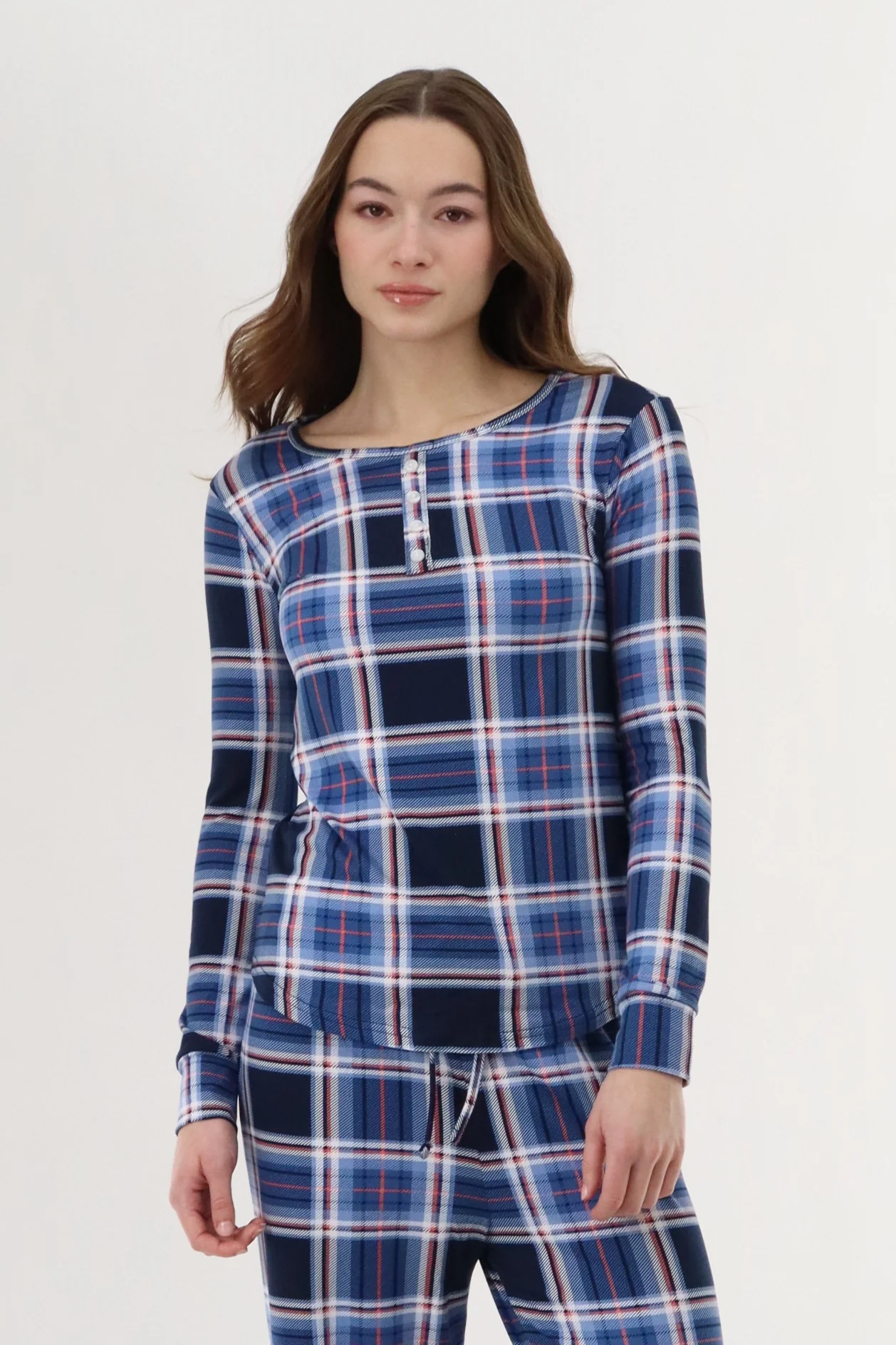 Long Sleeve Plaid Pajama Top - Navy