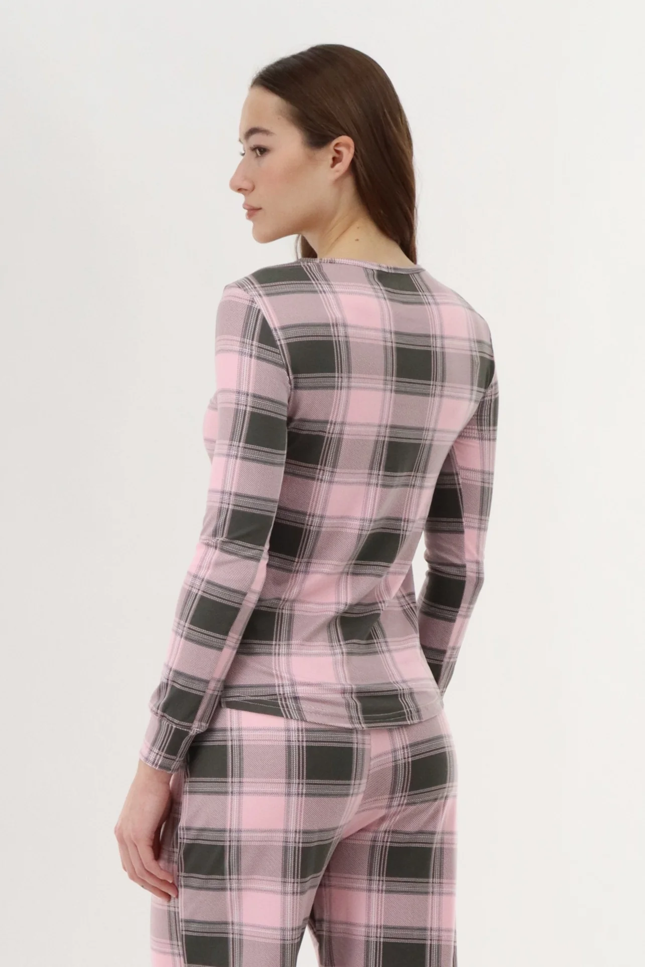 Long Sleeve Plaid Pajama Top - Pink - Image 3