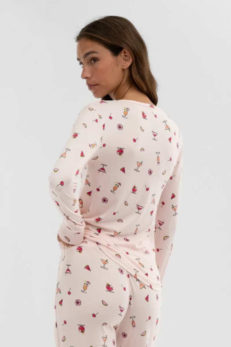 Drink Print Henley Pajama Top - Blush - Image 3