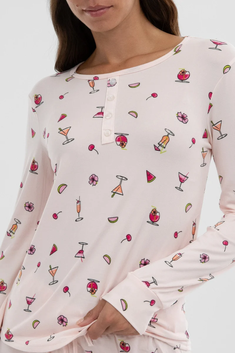 Drink Print Henley Pajama Top - Blush - Image 4