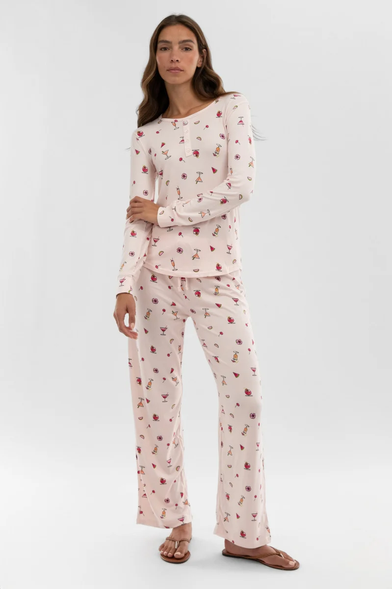 Drink Print Henley Pajama Top - Blush - Image 5