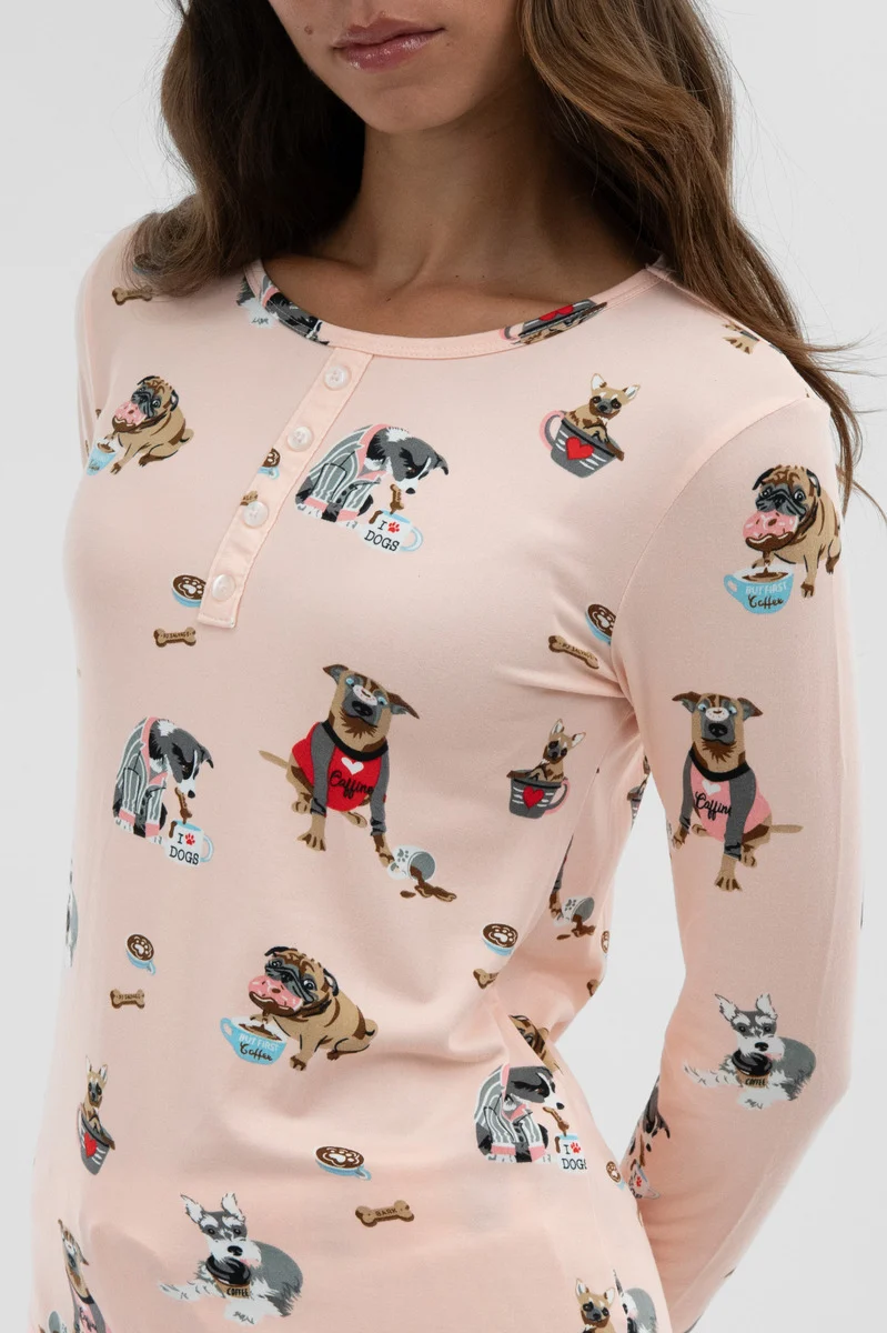 Dog Print Henley Pajama Top - Blush - Image 4