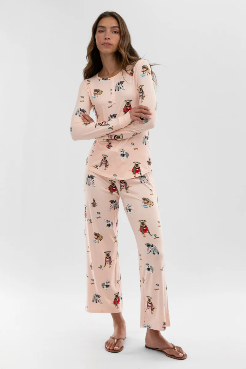 Dog Print Henley Pajama Top - Blush - Image 5