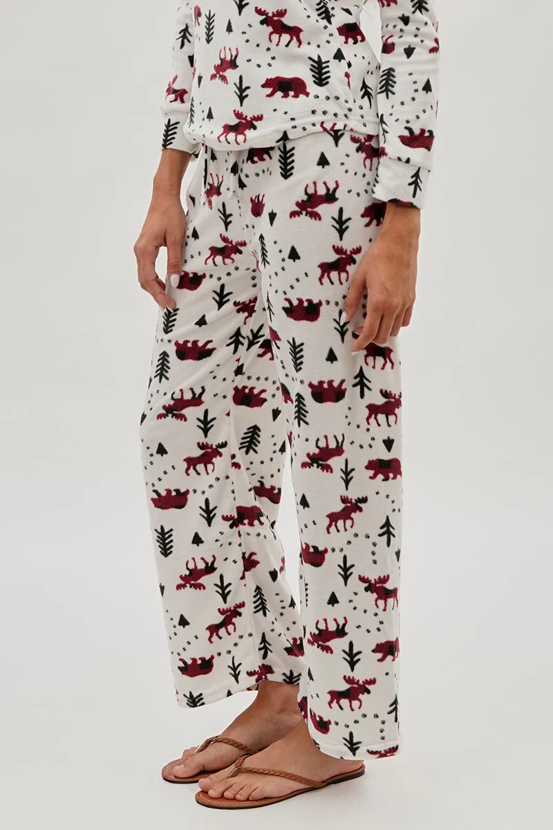 Winter Print Wide Leg Pajama Pants - White - Image 2