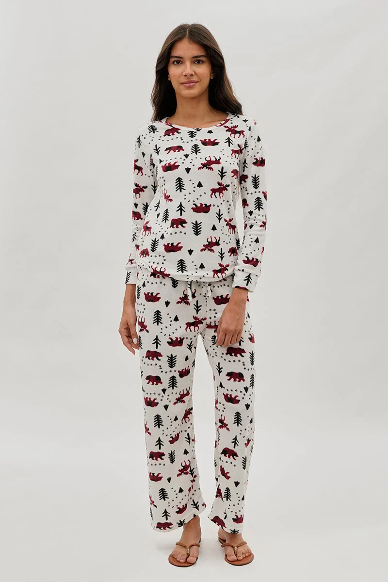 Winter Print Wide Leg Pajama Pants - White - Image 5