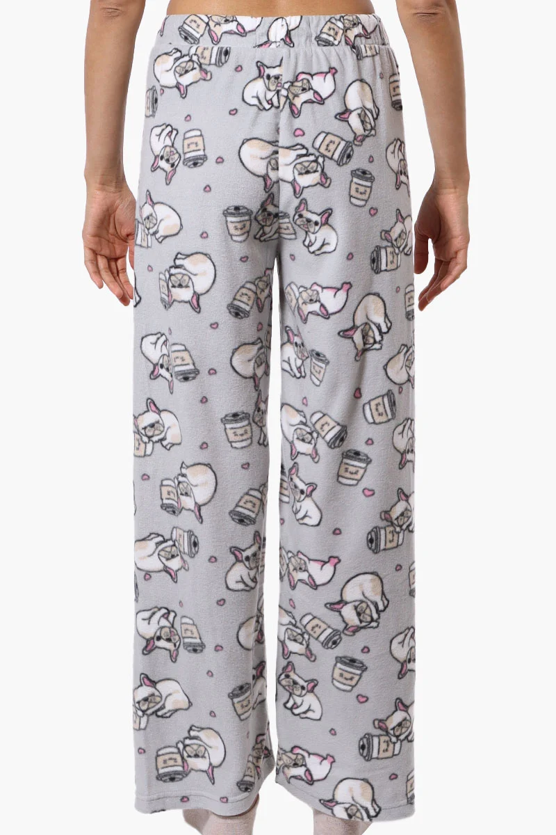 Dog Pattern Wide Leg Pajama Pants - Grey - Image 3