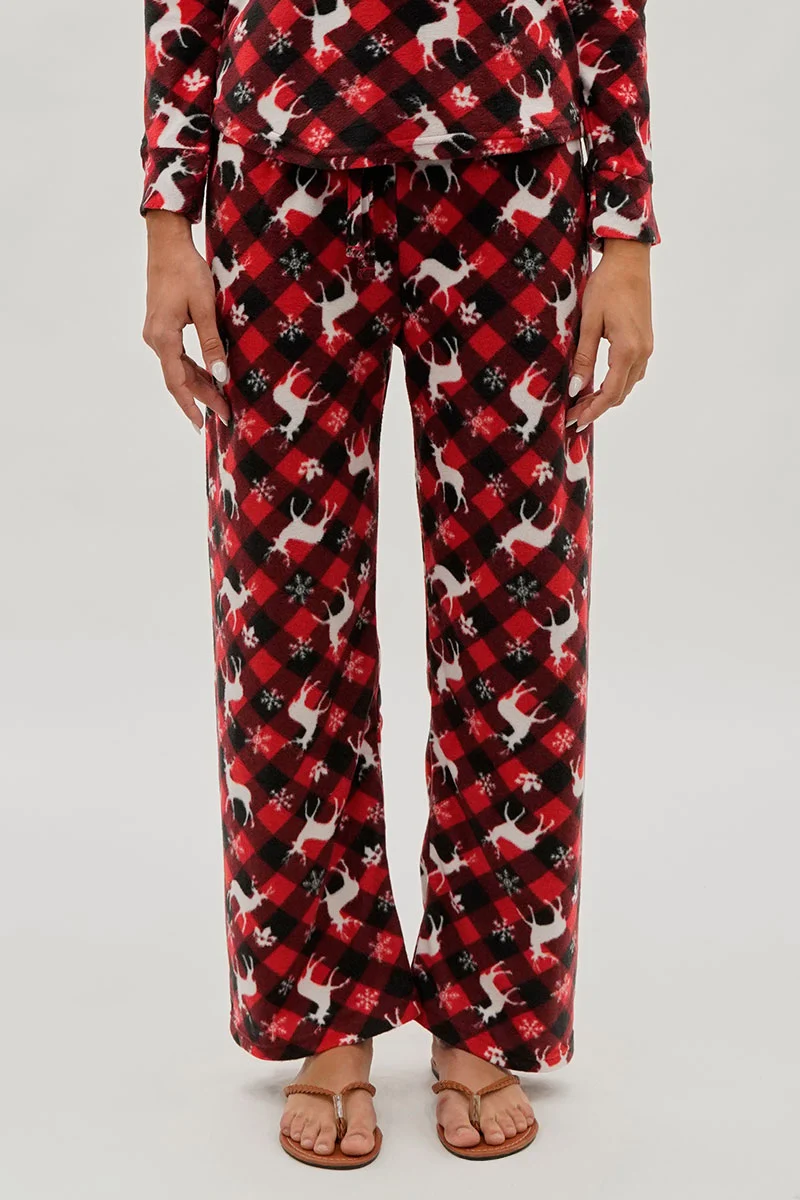 Festive Print Wide Leg Pajama Pants - Red