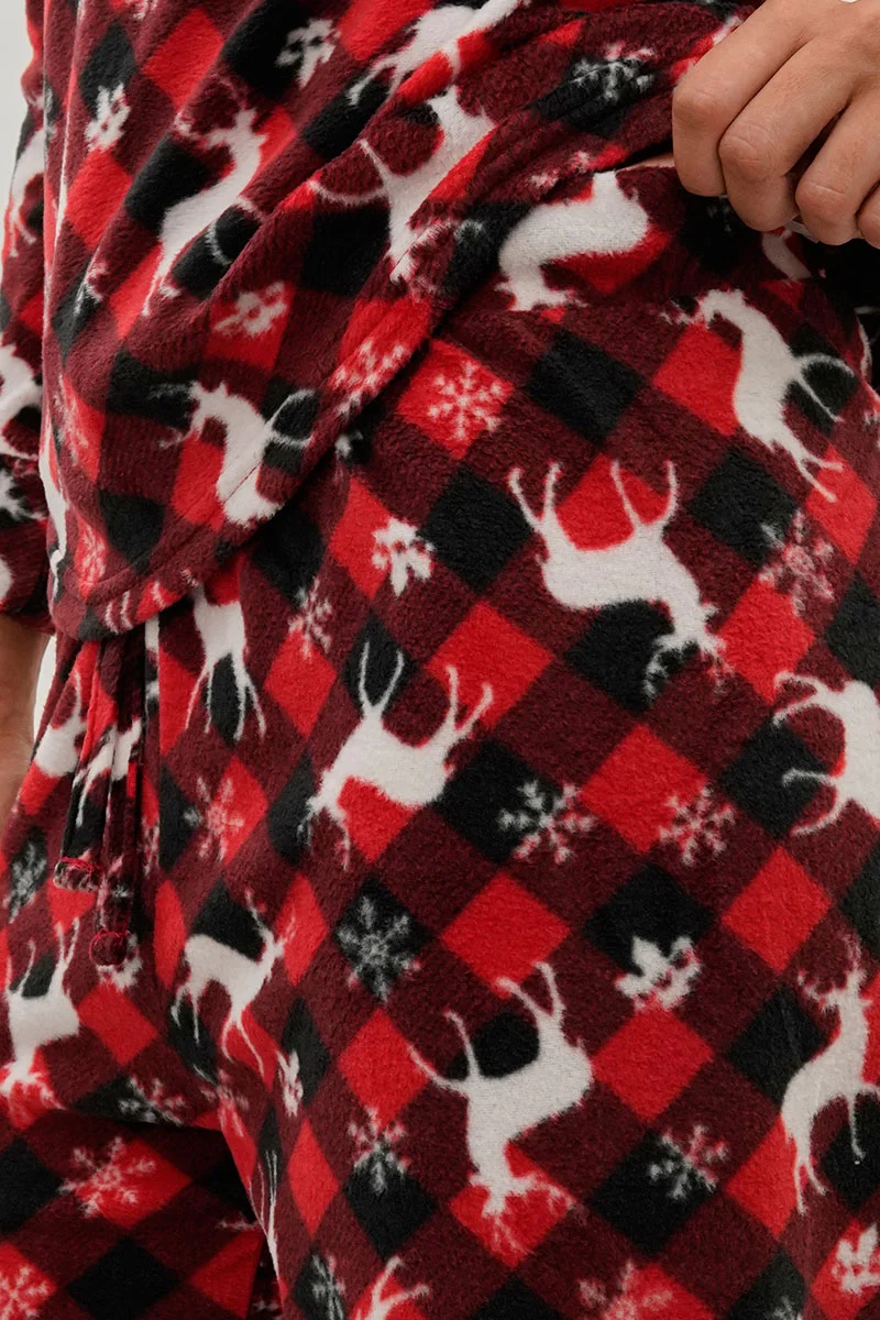 Festive Print Wide Leg Pajama Pants - Red - Image 4