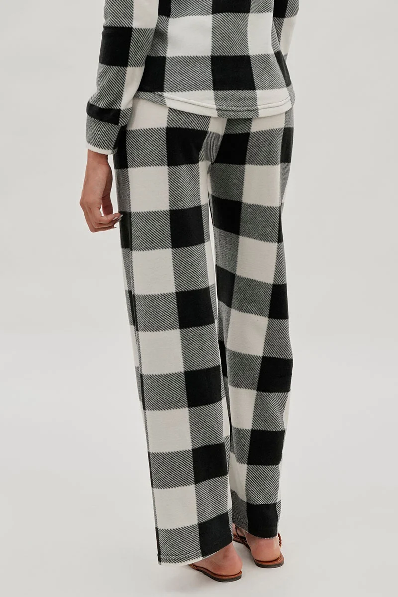 Plaid Print Wide Leg Pajama Pants - White - Image 3