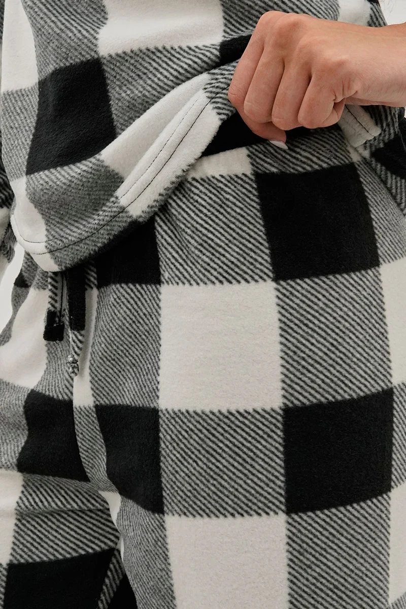 Plaid Print Wide Leg Pajama Pants - White - Image 4