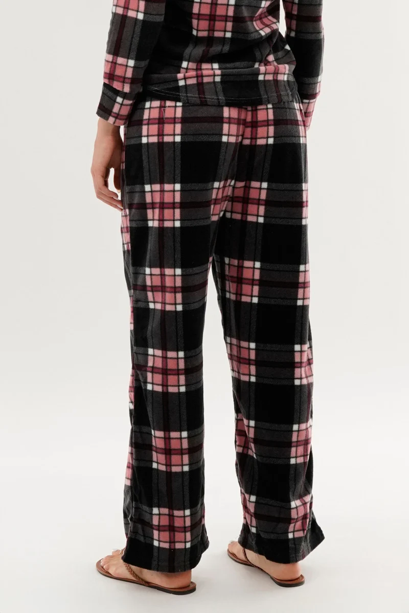Plaid Wide Leg Pajama Pants - Black - Image 3