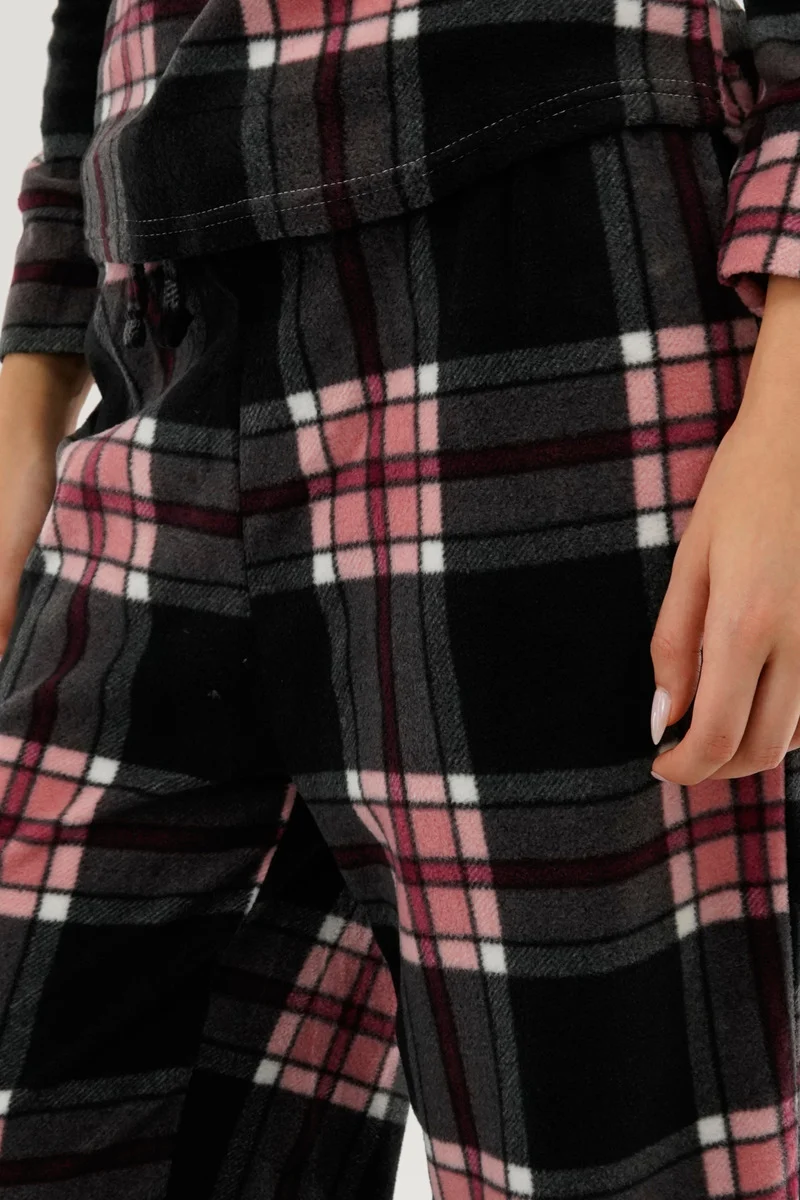 Plaid Wide Leg Pajama Pants - Black - Image 4