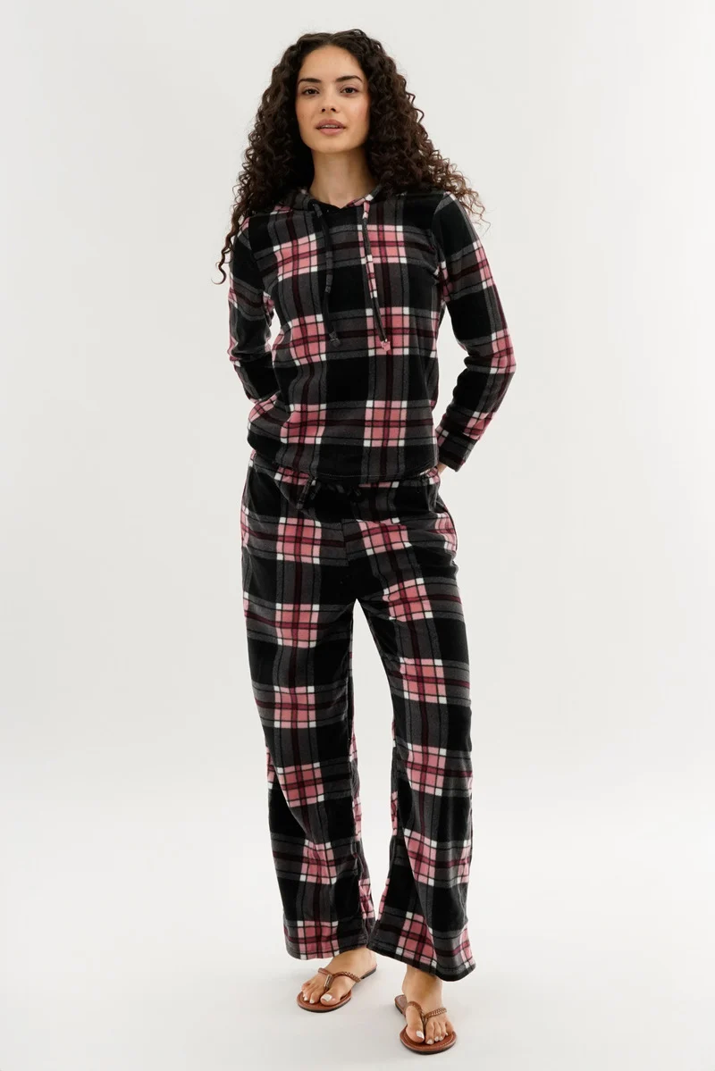 Plaid Wide Leg Pajama Pants - Black - Image 5