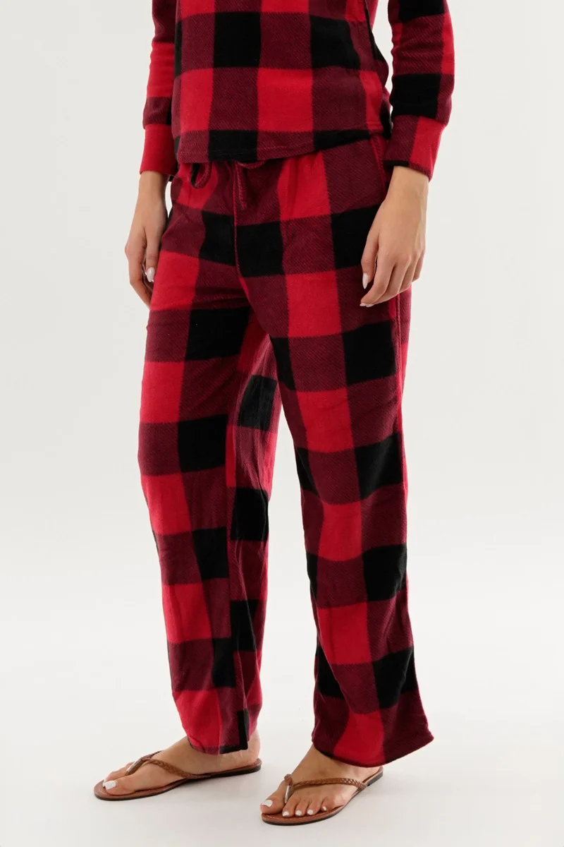 Plaid Wide Leg Pajama Pants - Red - Image 2