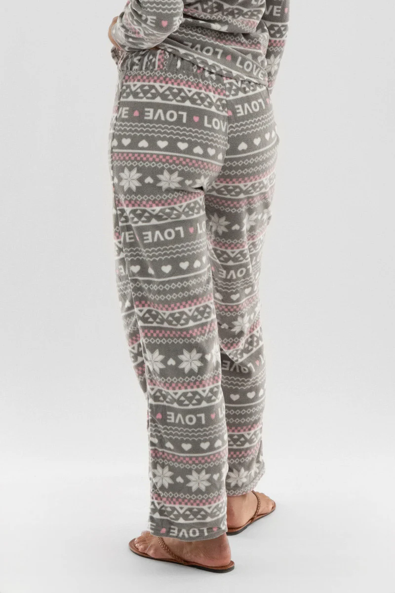 Festive Print Wide Leg Pajama Pants - Grey - Image 3