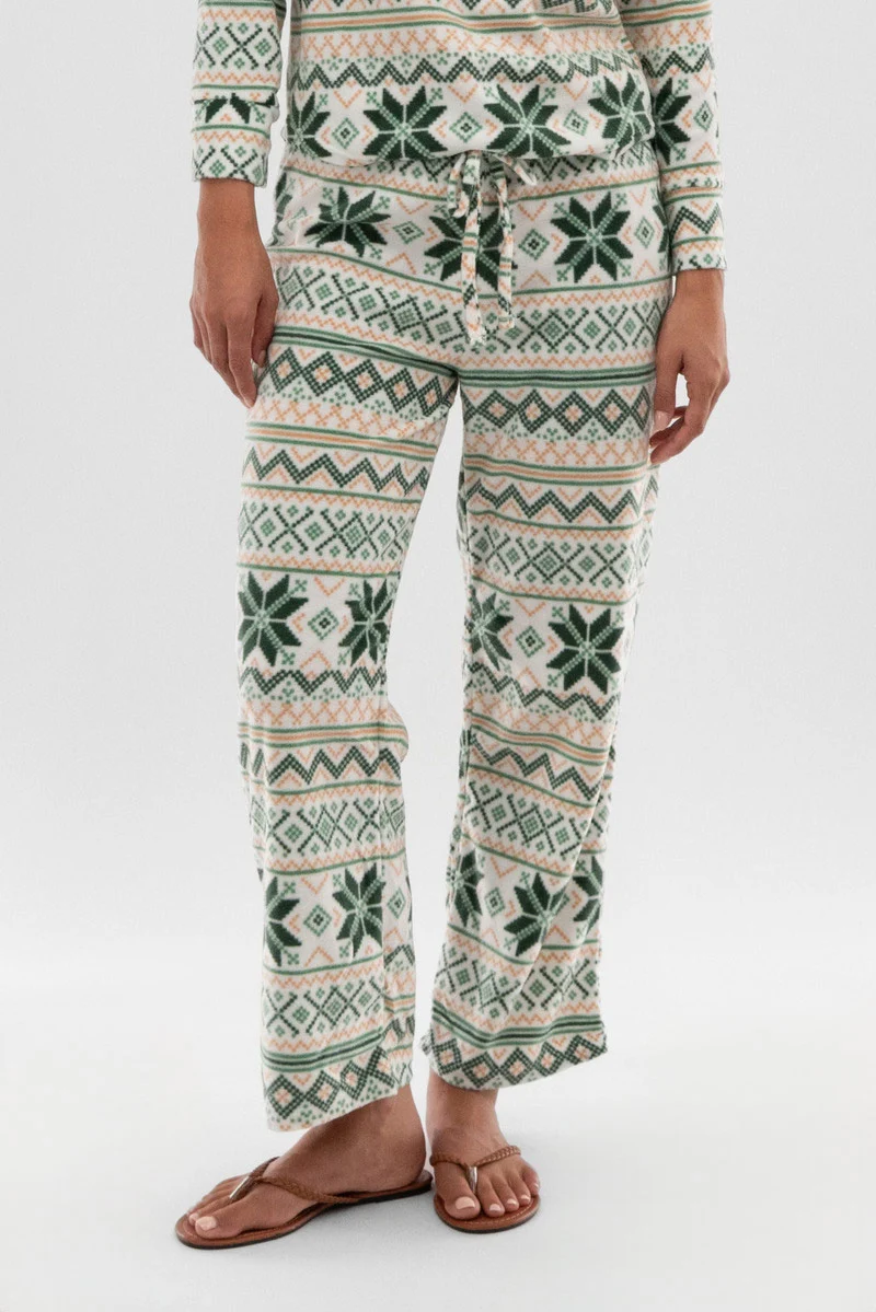 Festive Print Wide Leg Pajama Pants - White