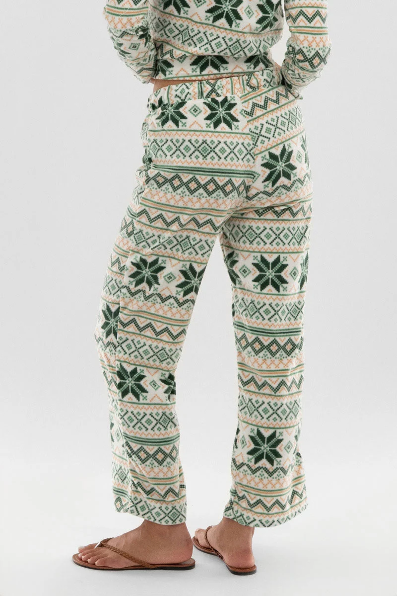 Festive Print Wide Leg Pajama Pants - White - Image 3