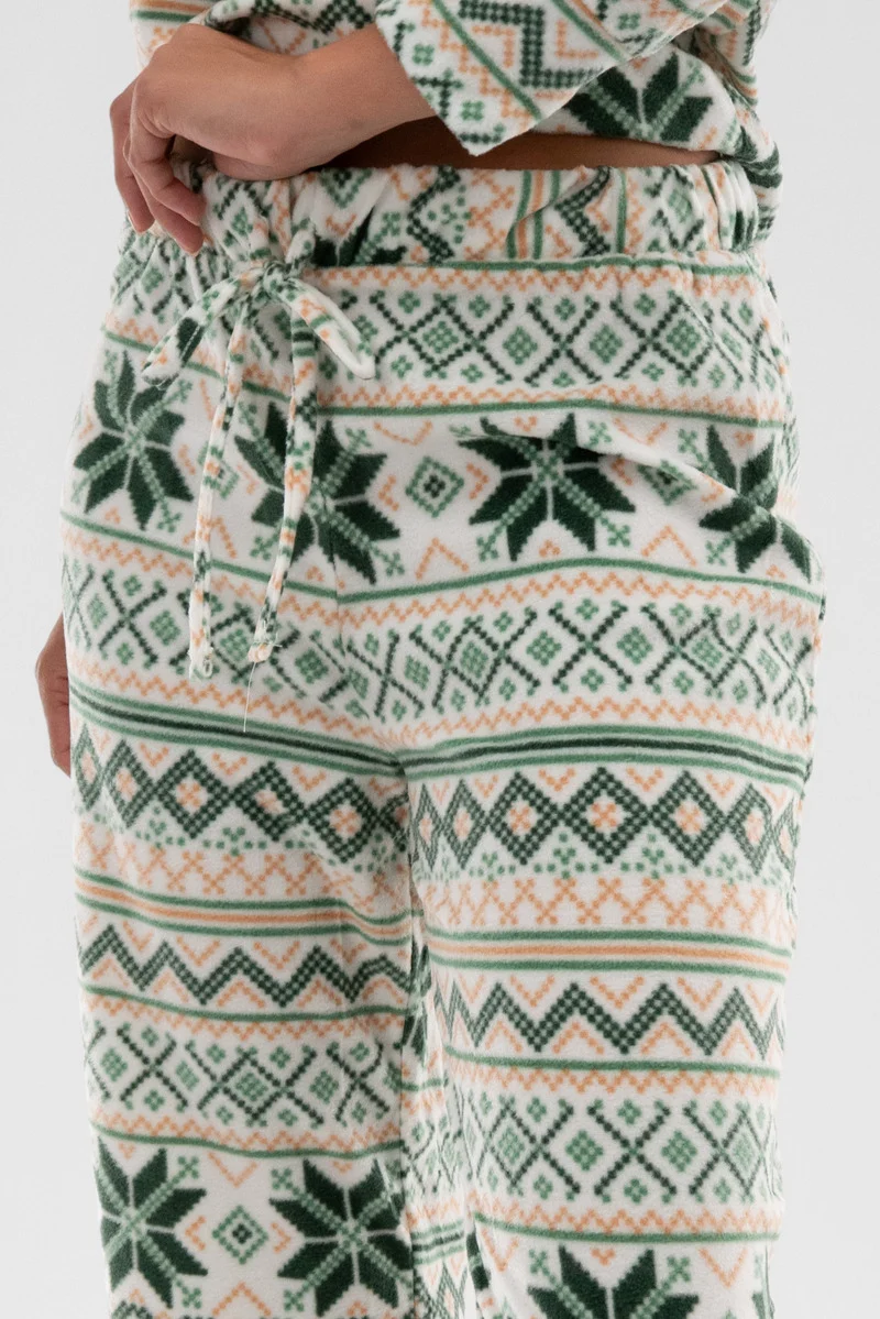 Festive Print Wide Leg Pajama Pants - White - Image 4