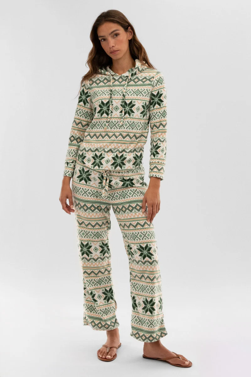Festive Print Wide Leg Pajama Pants - White - Image 5