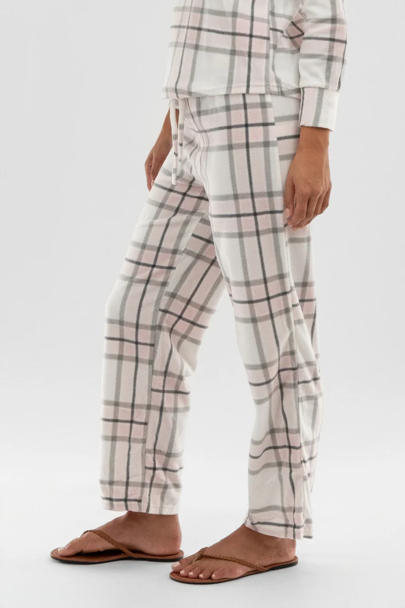 Plaid Wide Leg Pajama Pants - Blush - Image 2
