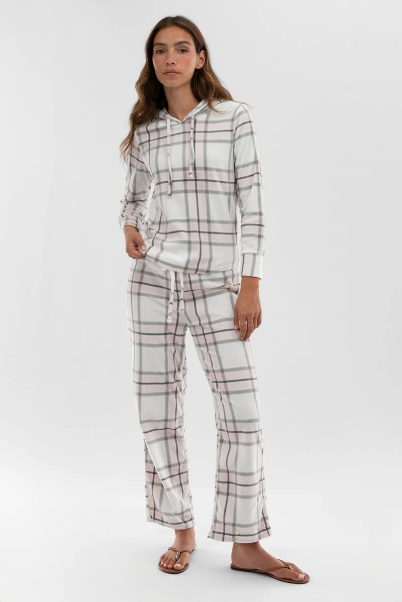 Plaid Wide Leg Pajama Pants - Blush - Image 5