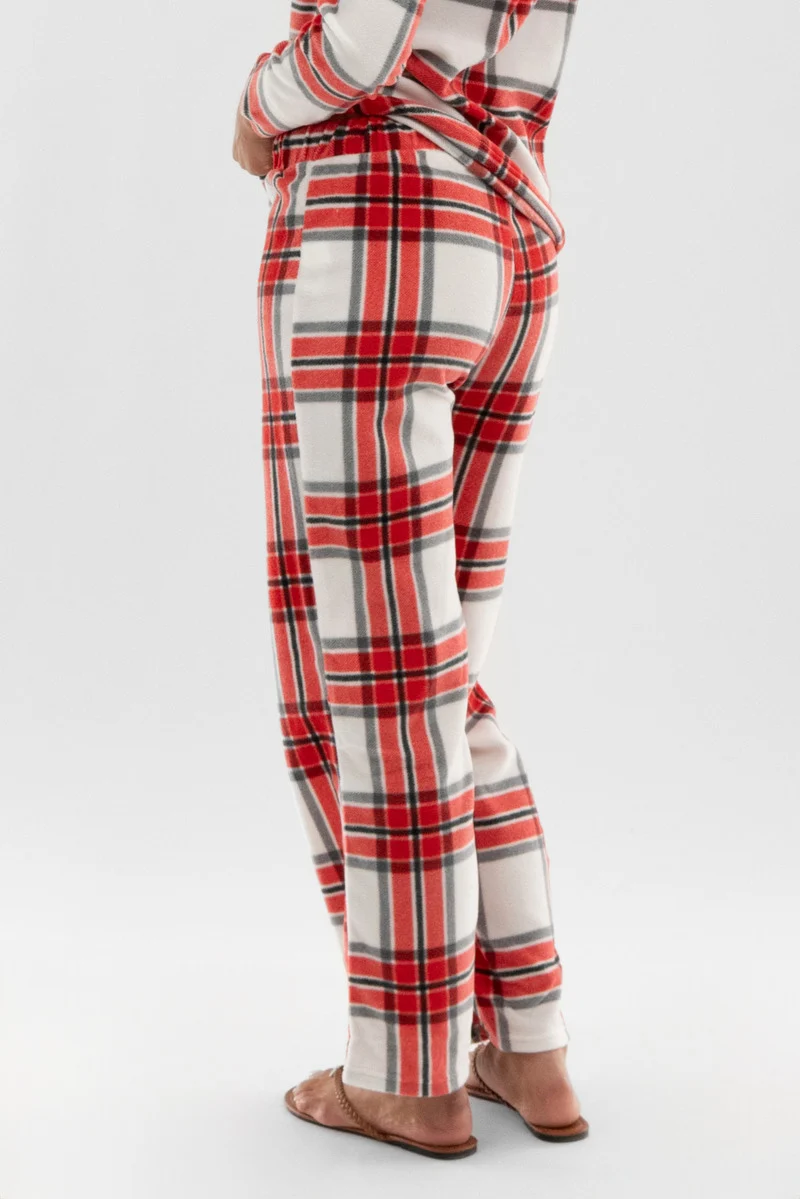 Plaid Wide Leg Pajama Pants - White - Image 3