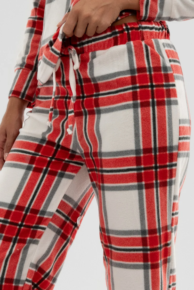 Plaid Wide Leg Pajama Pants - White - Image 4