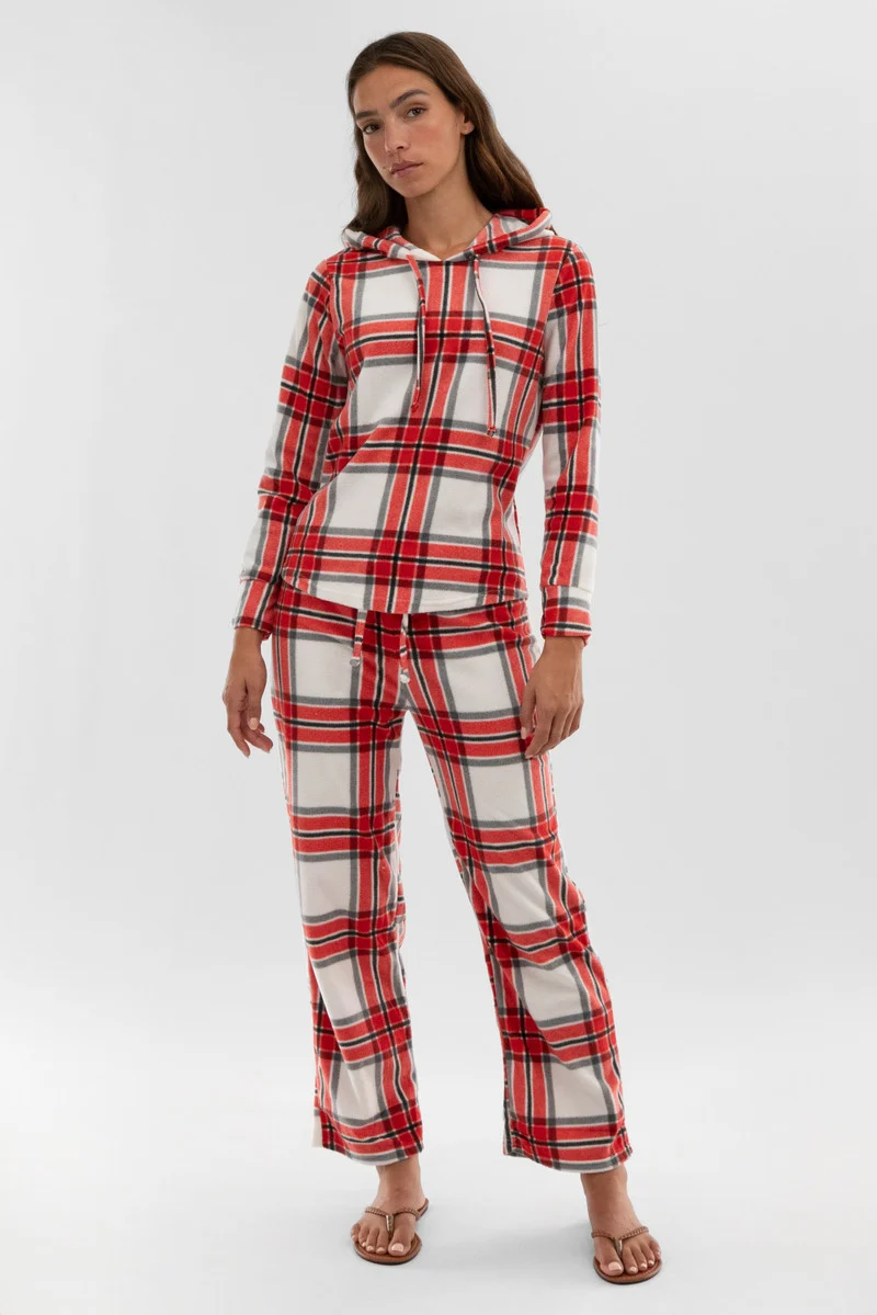 Plaid Wide Leg Pajama Pants - White - Image 5