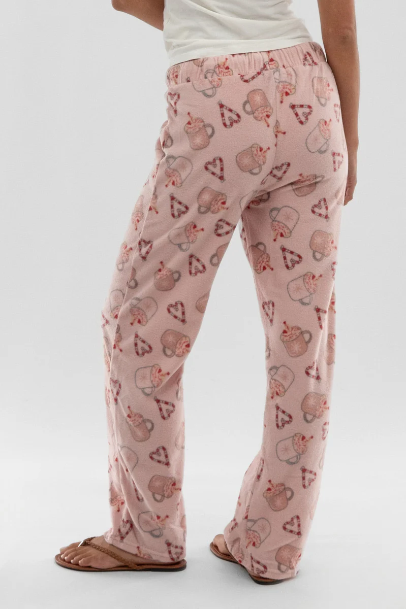 Festive Print Wide Leg Pajama Pants - Pink - Image 3